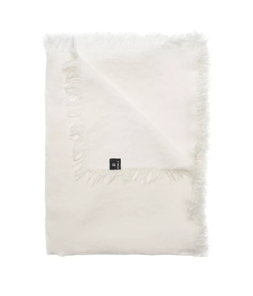 Biały pled 130x170 Merlin Off White len i wełna HIMLA
