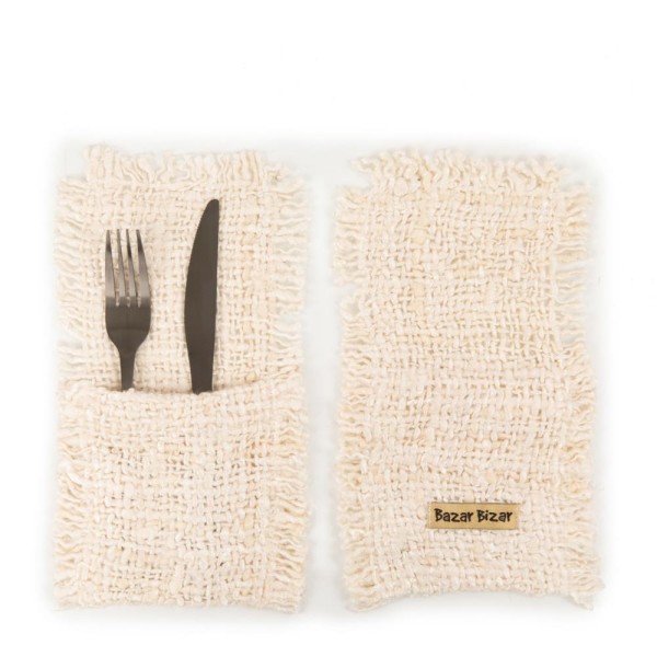 Cutlery pocket cream set of 4 - Bazar Bizar