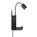 Wall lamp with a shelf with a USB charging port Roomi Black black - Nordlux