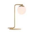 Złota lampa stołowa Grant w kolorze mosiądzu z białą szklaną kulą NORDLUX
