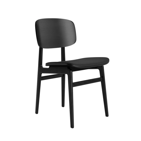 Czarne krzesło drewniane tapicerowane NY11 dąb Black skóra Ultra Black - Norr11