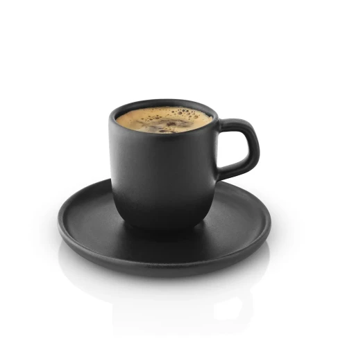 Filiżanka do espresso ze spodkiem Nordic Kitchen 0,07L kamionka czarna, zestaw 4 szt - Eva Solo