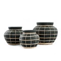 Decorative pot cover Belly S Black terracotta rattan - Bazar Bizar