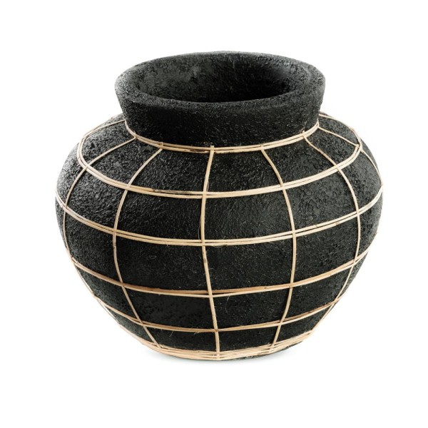 Osłonka na doniczkę dekoracyjna Belly M Black terakota rattan - Bazar Bizar