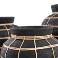 Decorative pot cover Belly L Black terracotta rattan - Bazar Bizar