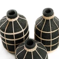 Vase Whoopy Black S terracotta with rattan - Bazar Bizar