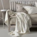 Poszewka dekoracyjna z frędzlami biała 50x50 Merlin Off White, z lnu i wełny - Himla