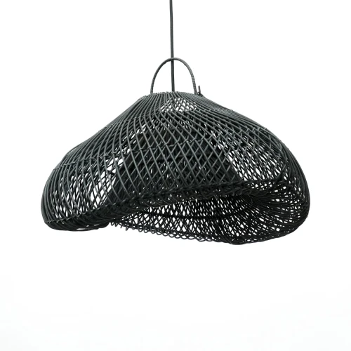Czarny rattanowy abażur do lamp sufitowych wiszących Cloud M - Bazar Bizar