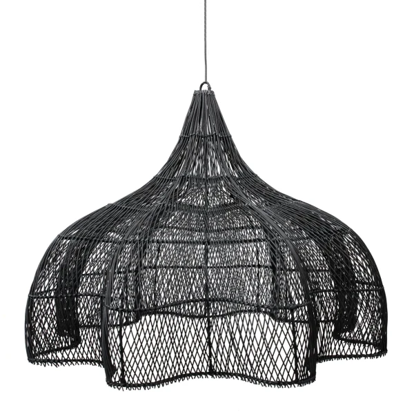 Czarny abażur rattanowy do lampy wiszącej Whipped XL - Bazar Bizar