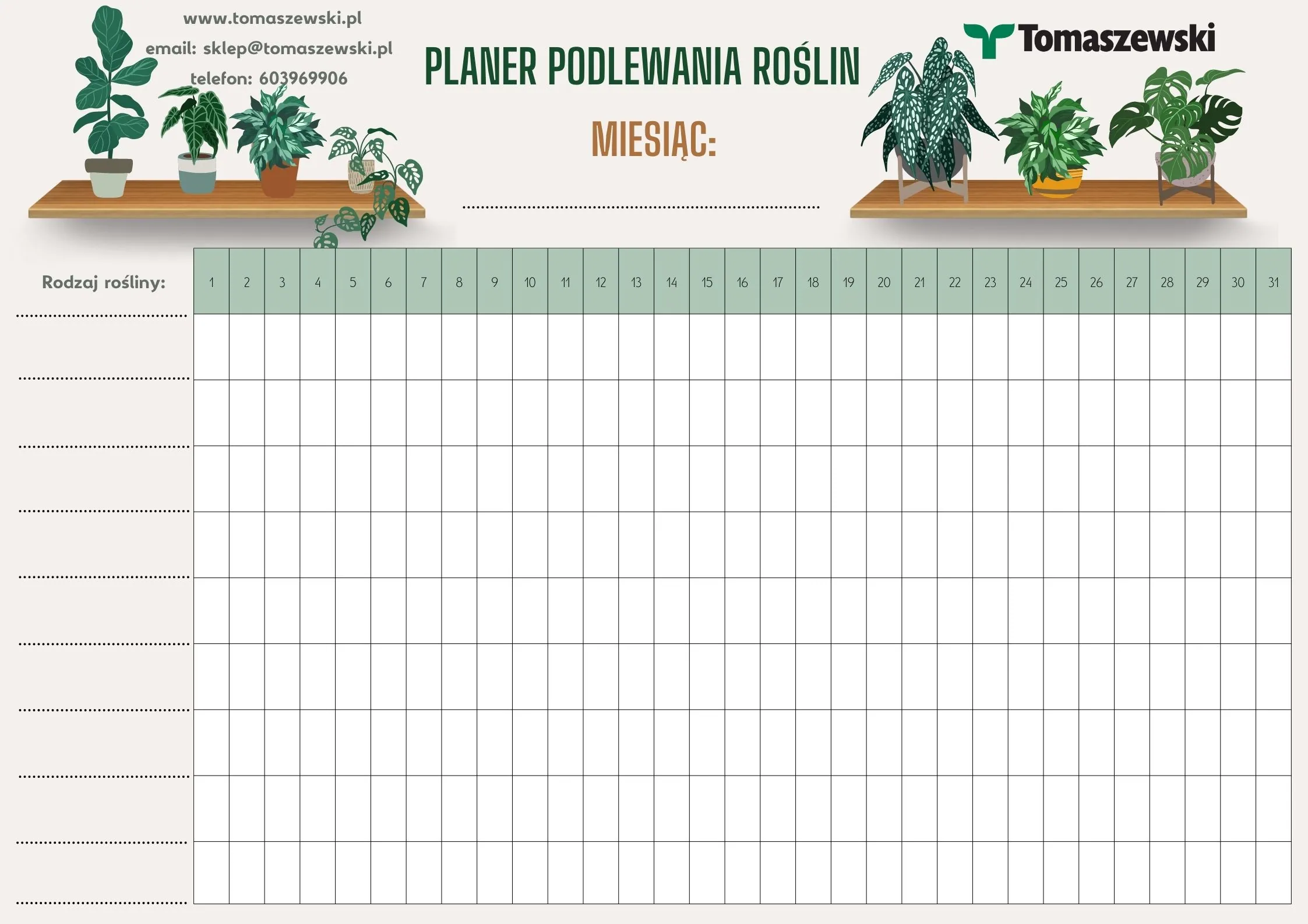 Planer podlewania roślin