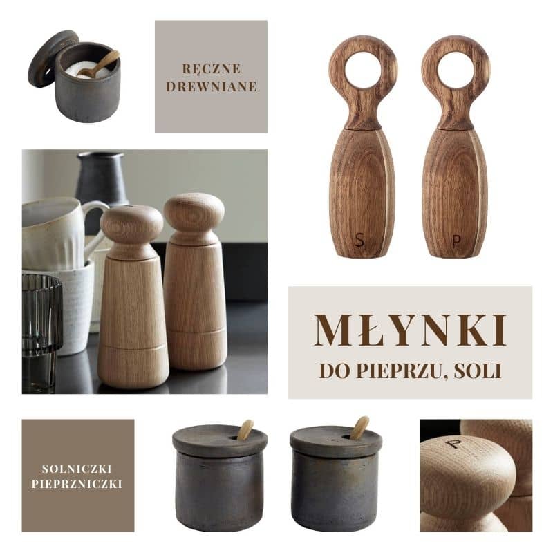 Młynki do pieprzu ręczne, drewniane. Solniczki i pieprzniczki Natural Home Decor