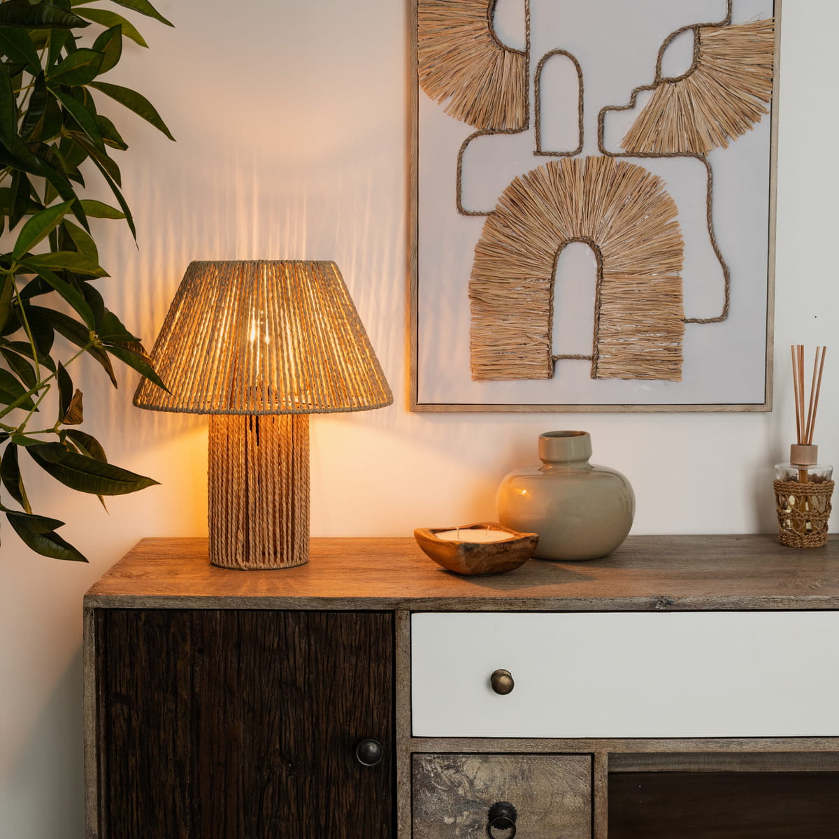 lampa stołowa pleciona Atmosphera, natural home decor