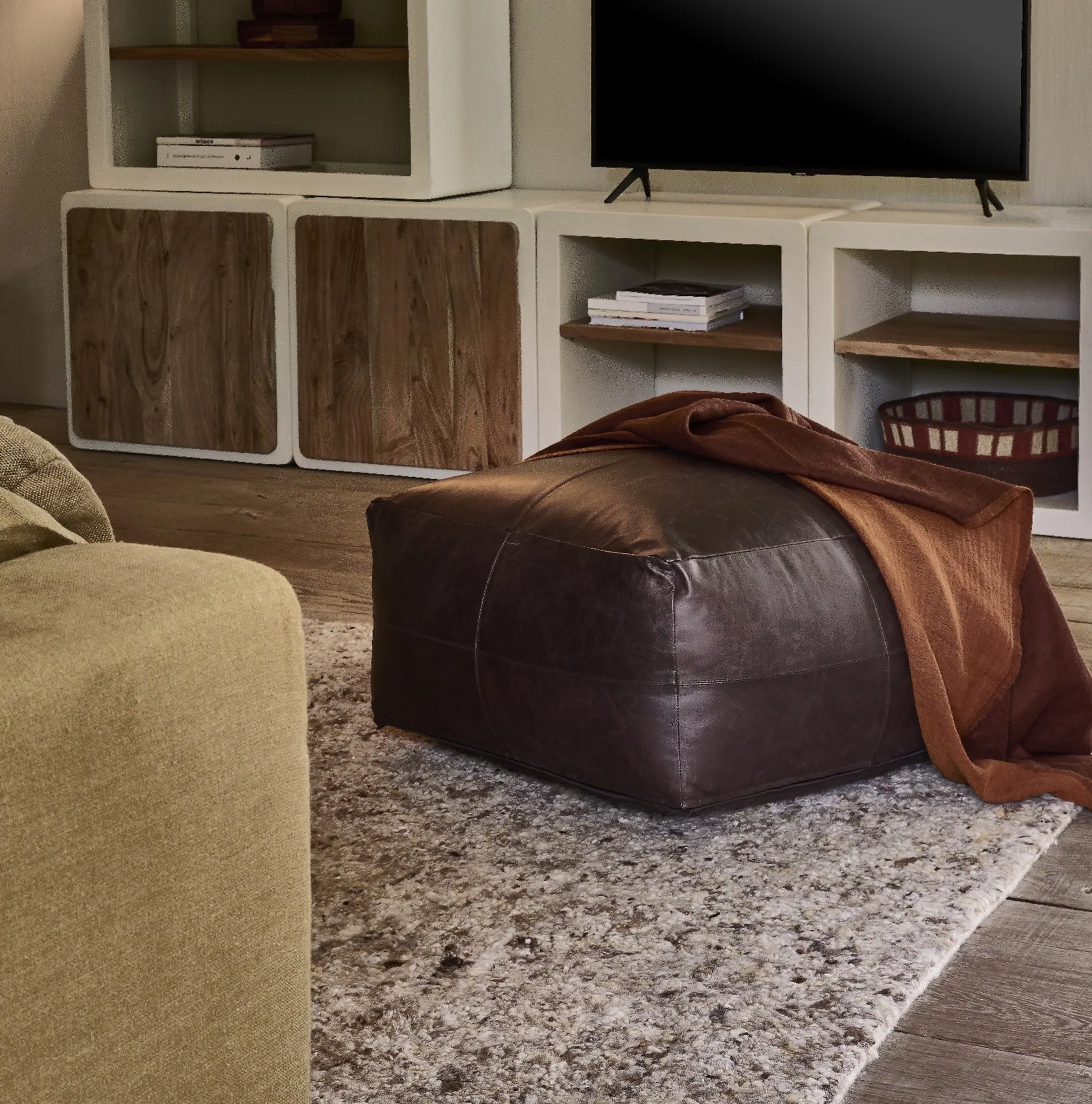 Pufa skórzana brązowa cognac, Natural Home Decor