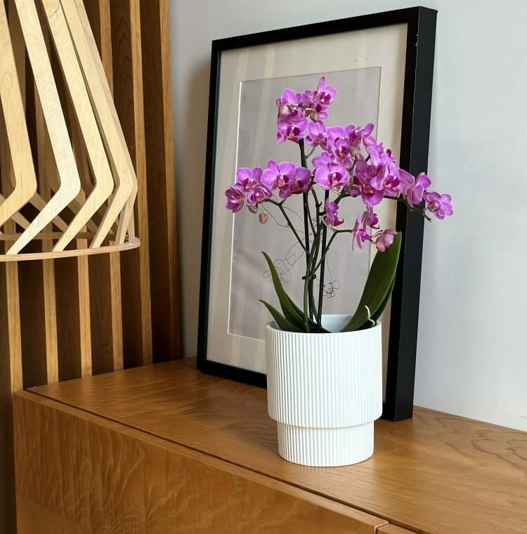 doniczka na nodze z ryflowanym wzorem, natural home decor