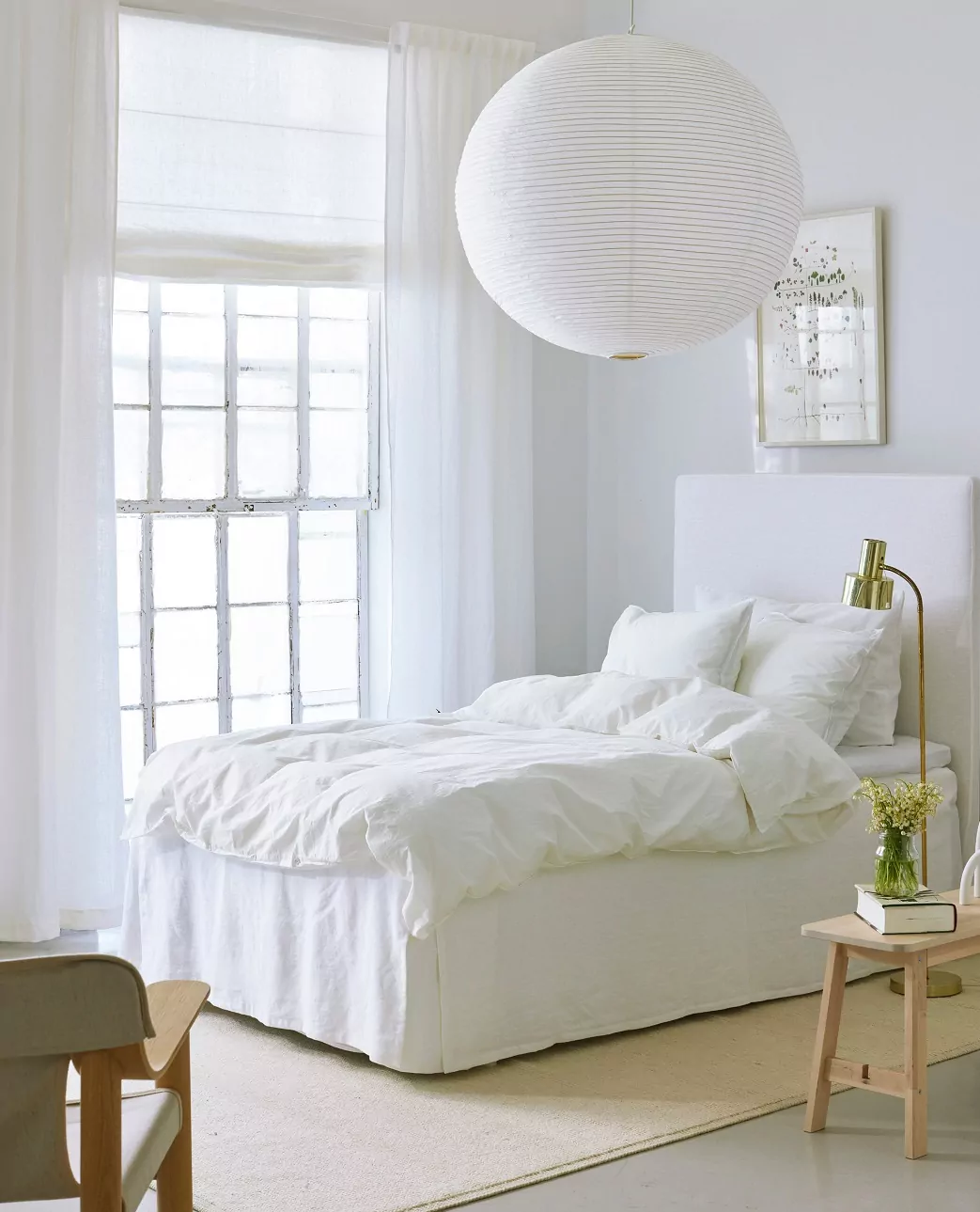 Biały lambrekin łóżkowy z lnu Natural Home Decor