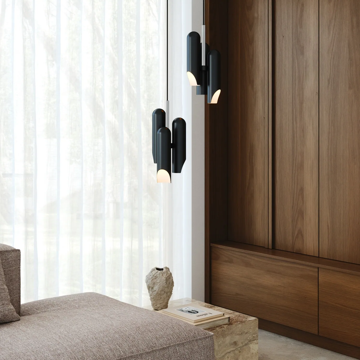 Lampa wisząca czarna z 3 kloszami Natural Home Decor