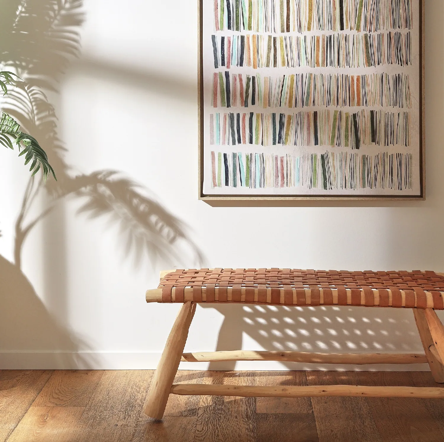 Ławka do przedpokoju ze skórzanym siedziskiem Pomax Babouche Natural Home Decor